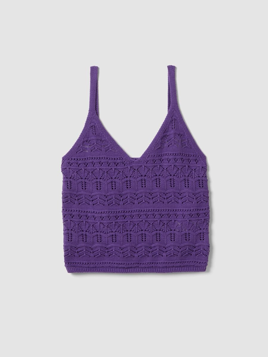 Lila Tanktop aus reiner Baumwolle im Regular Fit mit Strickstruktur_0