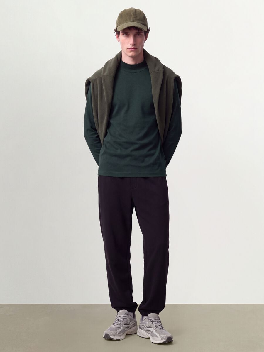 Green pure cotton T-shirt with structured stand-up collar, regular fit_1