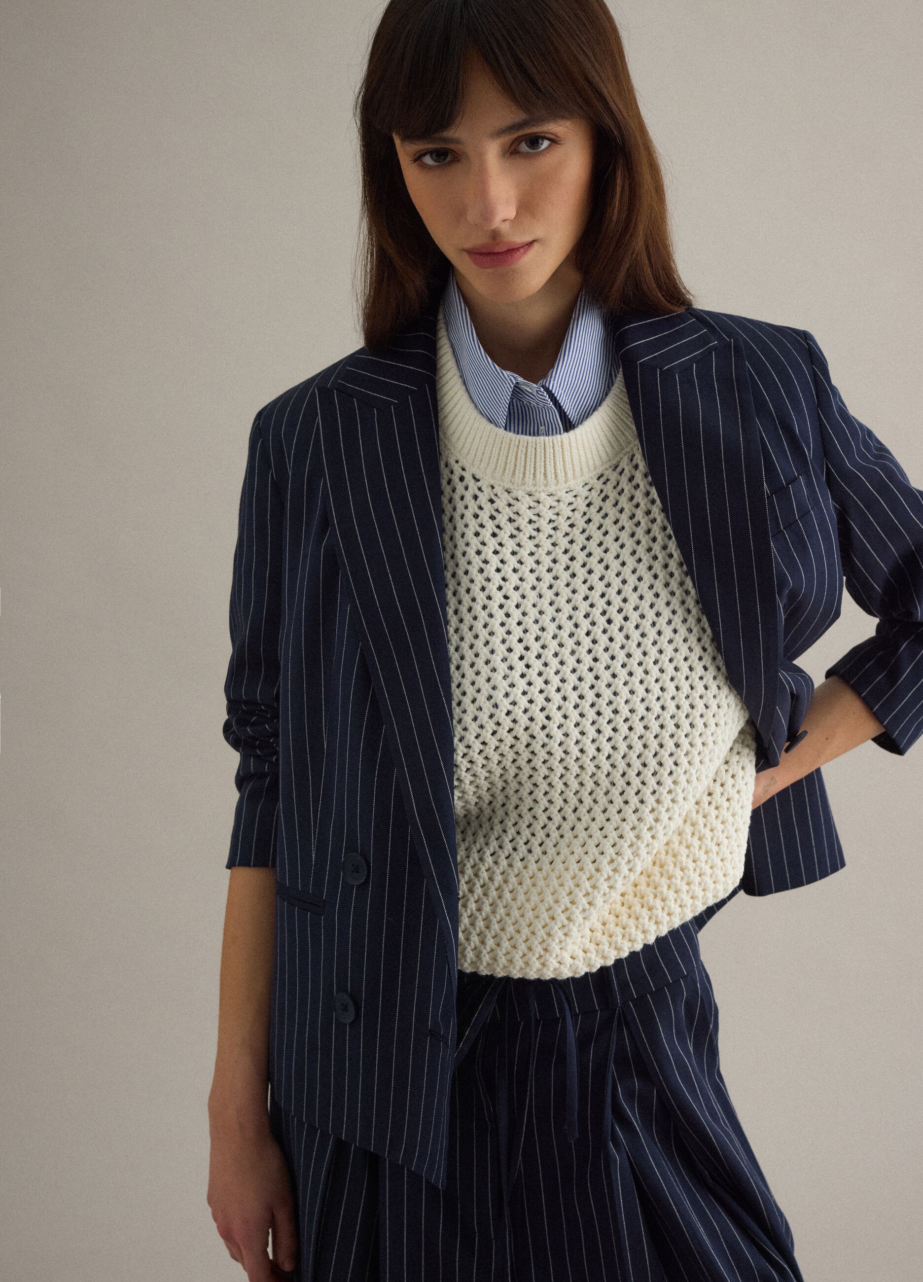 Regular fit multicolour striped blazer