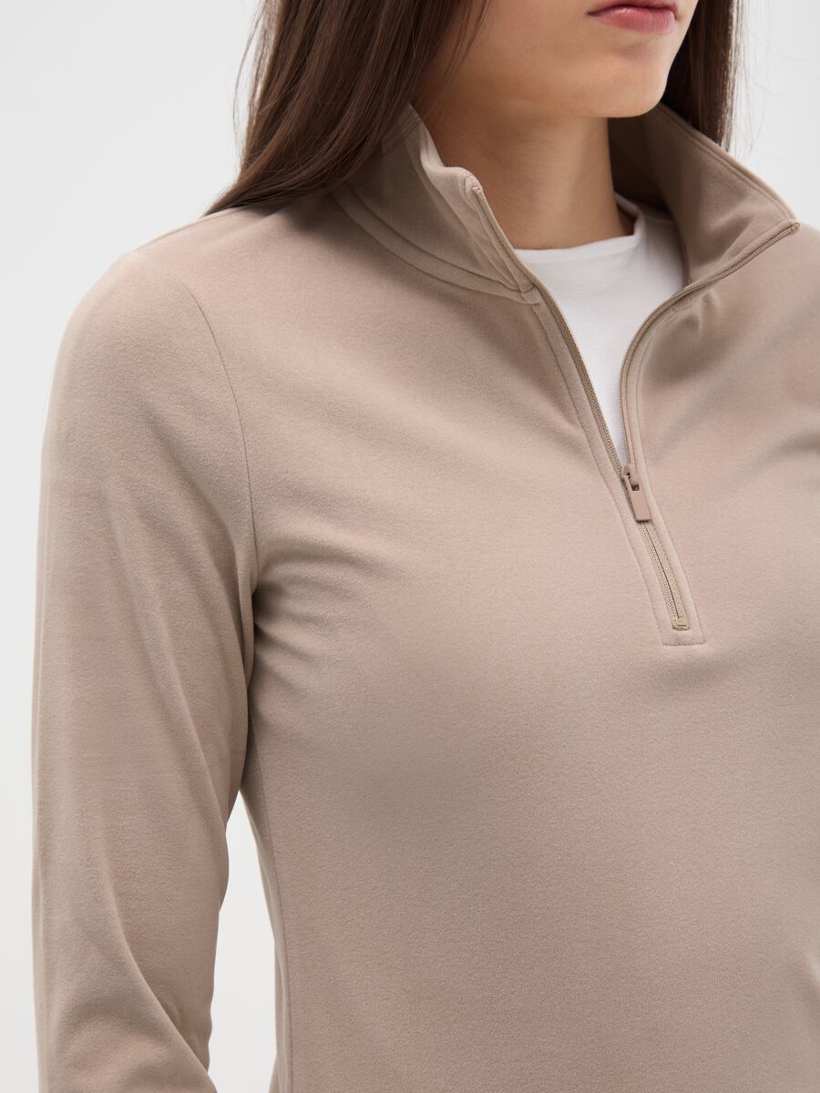Beige high-neck fleece with half-zip regular fit_3