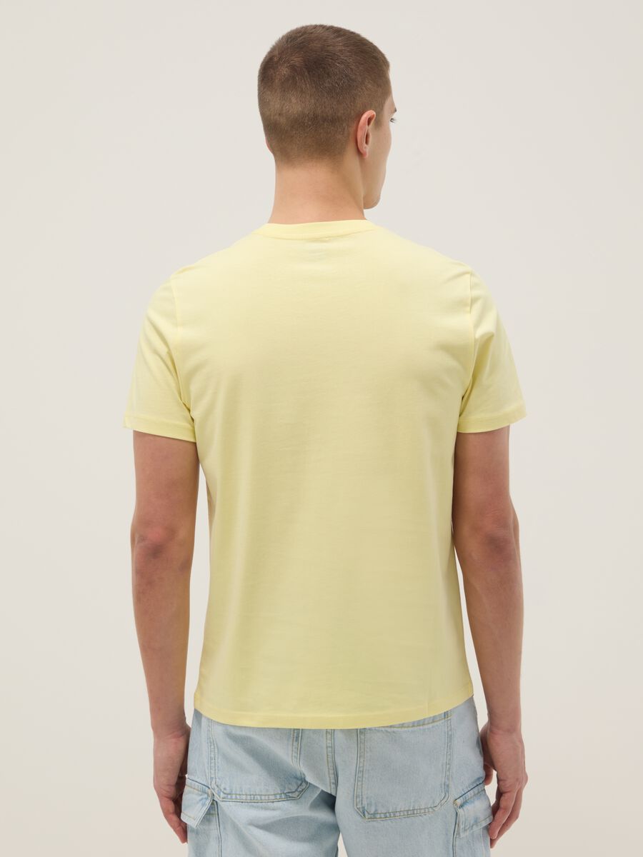 Yellow regular fit short sleeve pure cotton T-shirt_3
