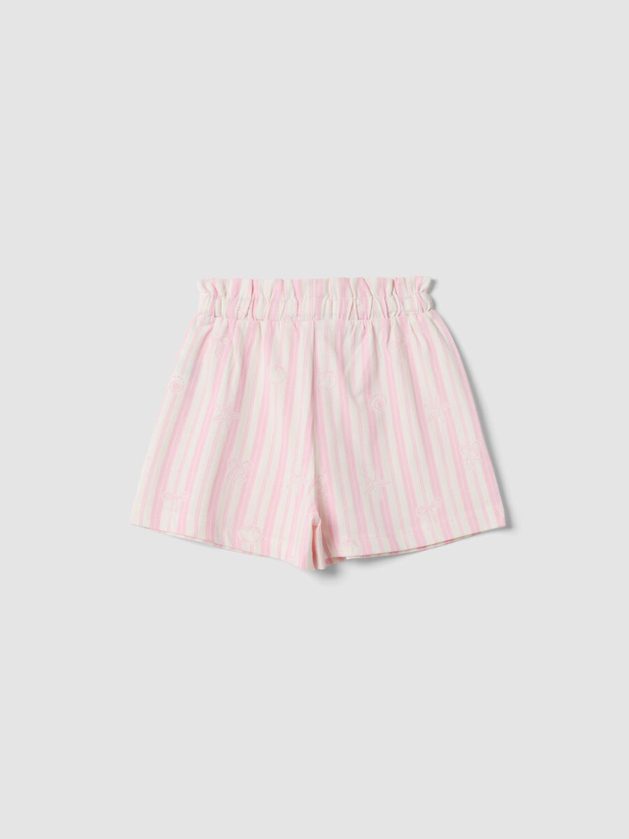 Short en pur coton &agrave; rayures blanches et roses pour fille avec imprim&eacute;s_1