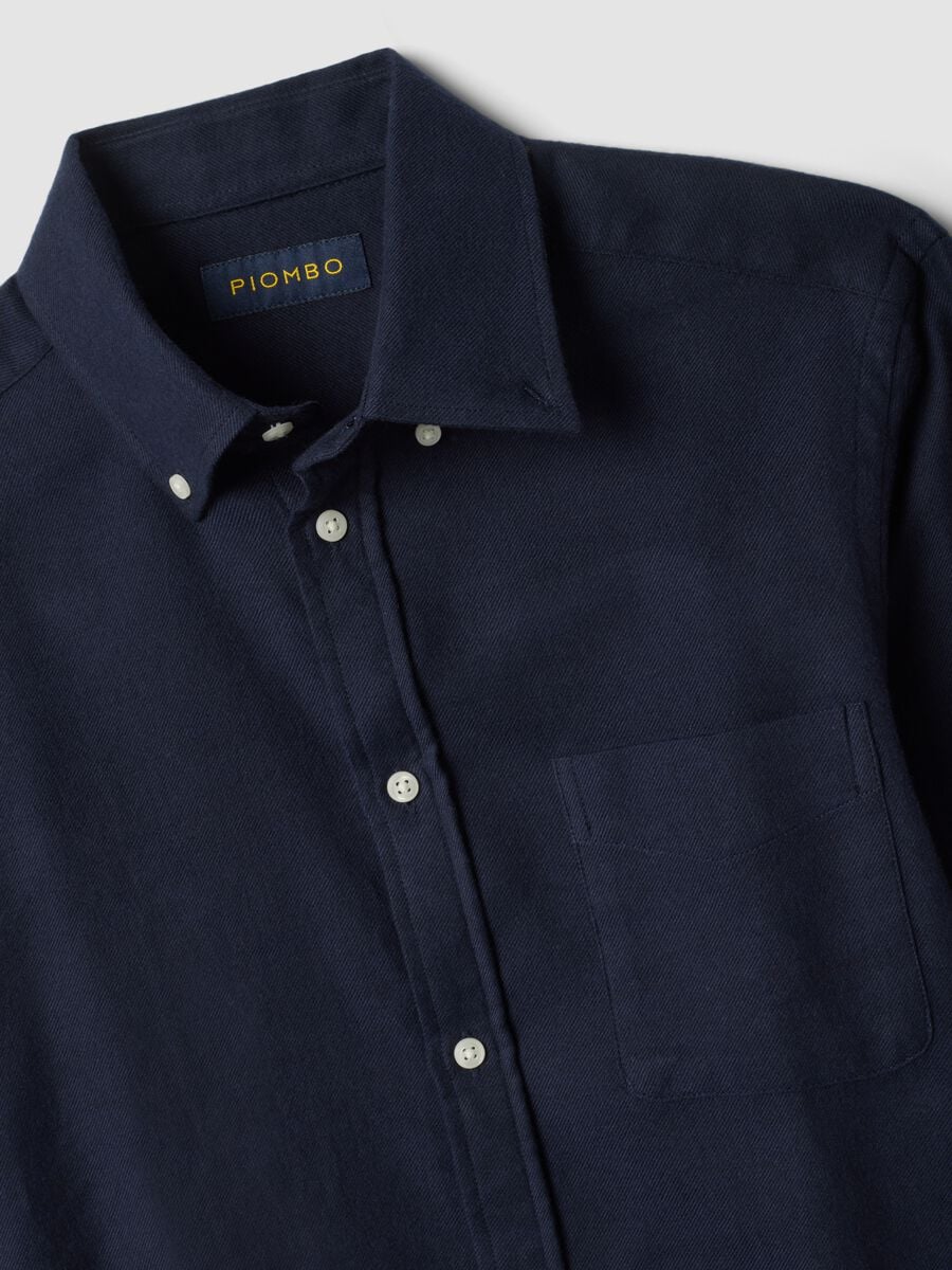Camicia blu navy in flanella di puro cotone regular fit_2