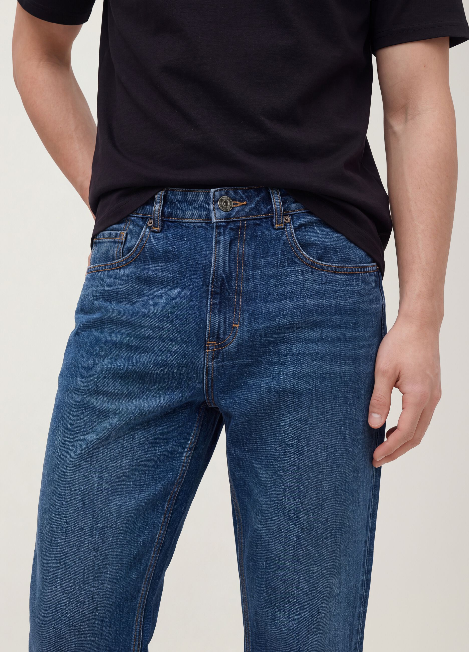Pure cotton denim jeans, regular tapered fit