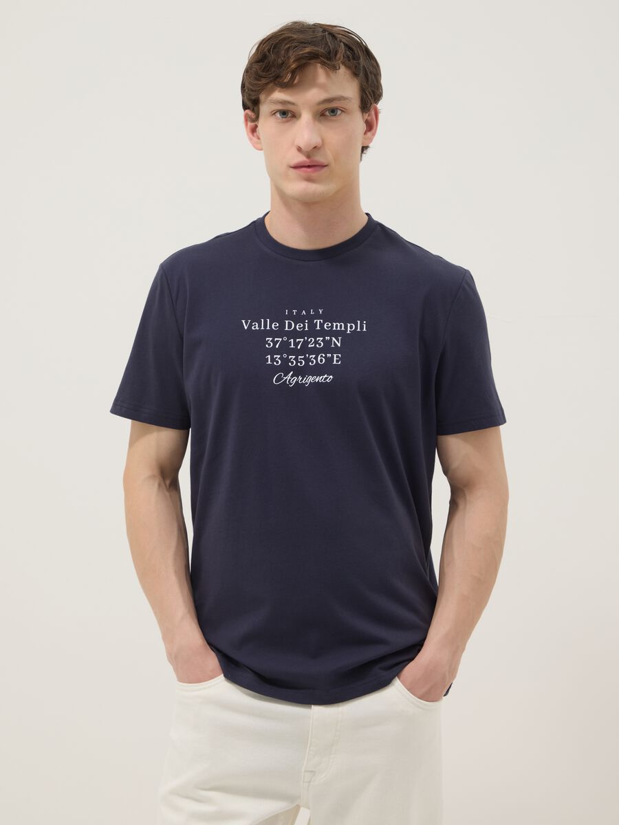 Blaues Kurzarm-T-Shirt aus reiner Baumwolle, Regular Fit_1