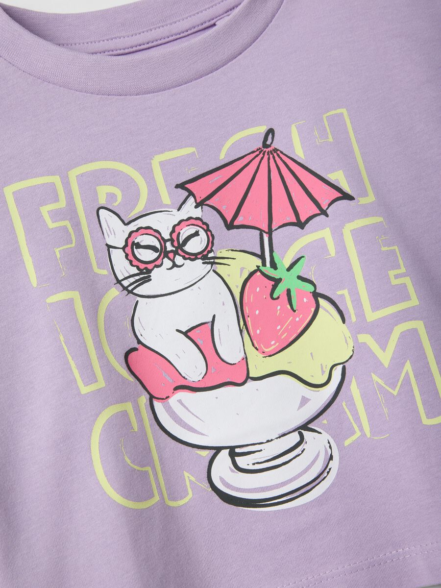 Purple pure cotton T-shirt for girls with strawberry print_3