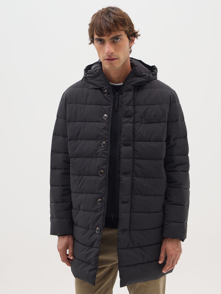 Casaco parka preto corte regular com fecho_1